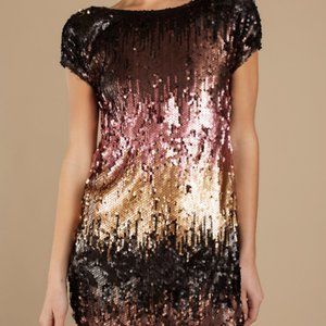 Tobi Shine Me Up Gold Multi Sequin Shift Dress